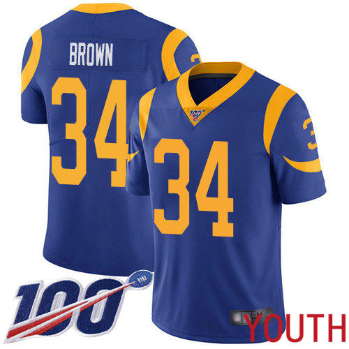 Los Angeles Rams Limited Royal Blue Youth Malcolm Brown Alternate Jersey NFL Football 34 100th Season Vapor Untouchable